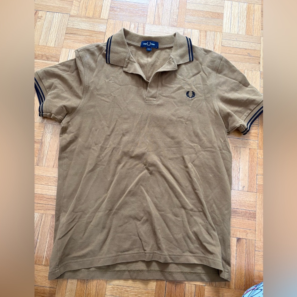 Fred Perry Men's Tan Polo Shirt with Black Accents